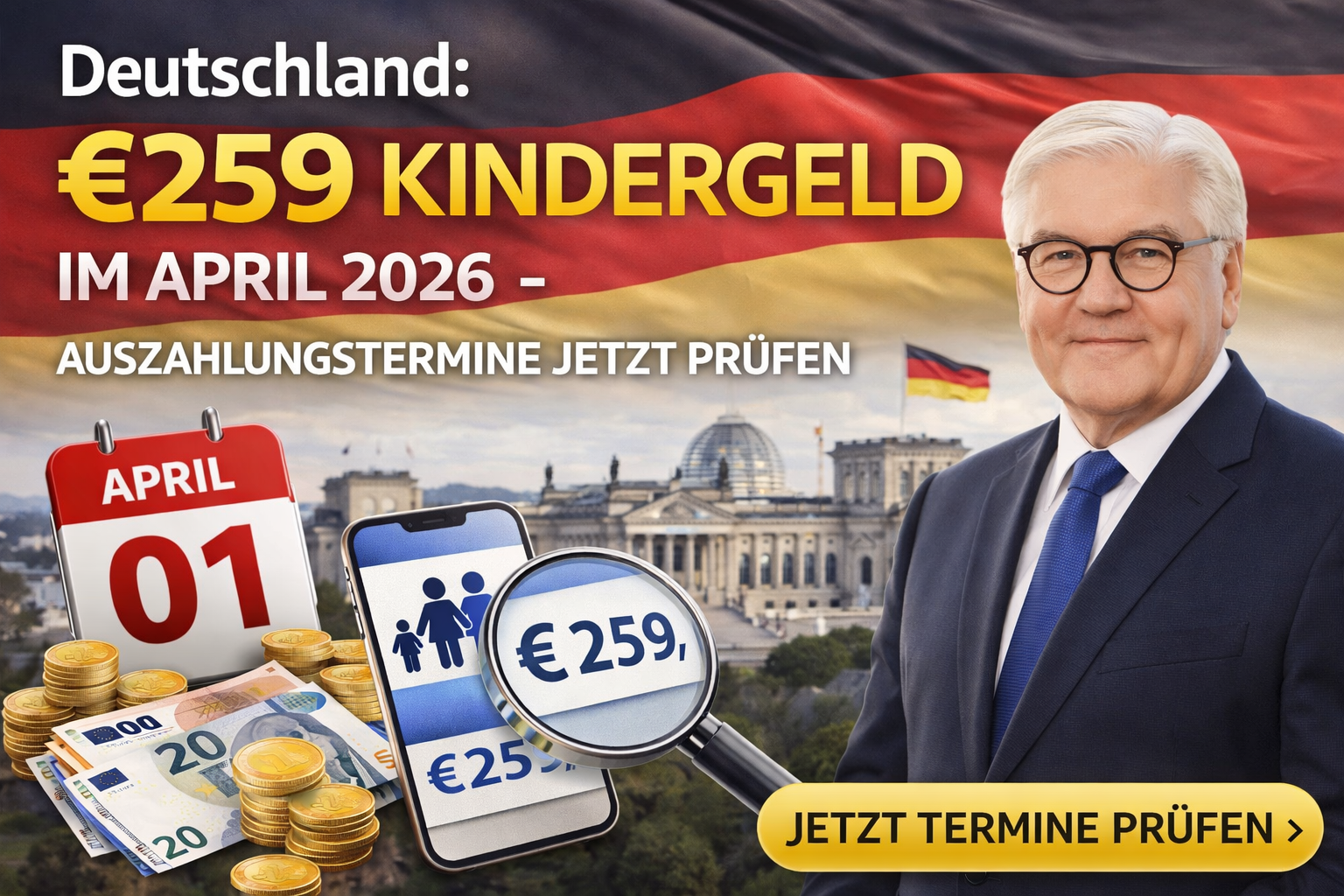 Deutschland: €259 Kindergeld im April 2026 – Auszahlungstermine jetzt prüfen
